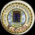 Carton moneda La Coruña 1936 - 2 centimos - timbre-monnaie de fantaisie - Espagne - avers
