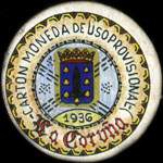 Carton moneda La Coruña 1936 - 15 centimos - timbre-monnaie de fantaisie - Espagne - avers