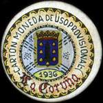 Carton moneda La Coruña 1936 - 20 centimos - timbre-monnaie de fantaisie - Espagne - avers