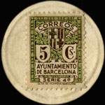 Timbre-monnaie sur carton de 5 centimos émis par la Région de Barcelone en Catalogne - revers