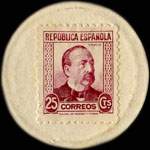 Timbre-monnaie sur carton de 25 centimos émis par la Région de Lérida en Catalogne - revers