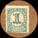 Timbre-monnaie Espagne - Carton moneda - 1 centimo - Grandes armoiries - revers