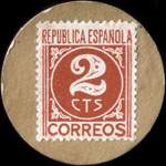 Timbre-monnaie Espagne - Carton moneda - 2 centimos - Grandes armoiries - revers