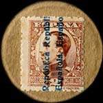 Timbre-monnaie Espagne - Carton moneda - 2 centimos E.Vaquer - Petites armoiries - revers