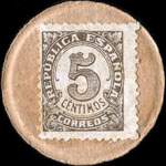 Timbre-monnaie Espagne - Carton moneda - 5 centimos - Petites armoiries - revers