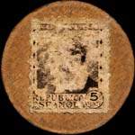 Timbre-monnaie Espagne - Carton moneda - 5 centimos Blasco Ibanez - Petites armoiries - revers