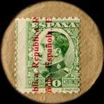 Timbre-monnaie Espagne - Carton moneda - 10 centimos E.Vaquer Surcharge Republica Espanola - Petites armoiries - revers