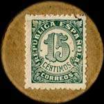 Timbre-monnaie Espagne - Carton moneda - 15 centimos - Petites armoiries - revers