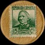 Timbre-monnaie Espagne - Carton moneda - 15 centimos Concepcion Arenal - Petites armoiries - revers