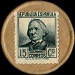 Timbre-monnaie Espagne - Carton moneda - 15 centimos Concepcion Arenal - Petites armoiries - revers