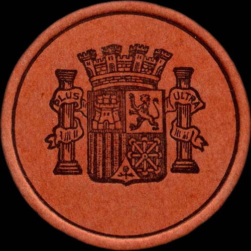 Petites armoiries environ 20 mm de hauteur sur timbre-monnaie en carton espagnol de la 2ème République