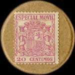 Timbre-monnaie Espagne - Carton moneda - 20 centimos Especial Movil type 1 - Petites armoiries - revers
