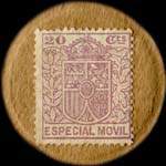 Timbre-monnaie Espagne - Carton moneda - 20 centimos Especial Movil type 3 - Petites armoiries - revers
