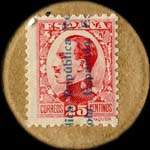 Timbre-monnaie Espagne - Carton moneda - 25 centimos E. Vaquer - Petites armoiries - revers