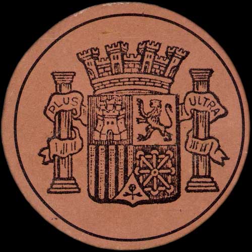 Grandes armoiries environ 23 mm de hauteur sur timbre-monnaie en carton espagnol de la 2ème République