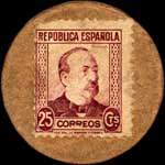 Timbre-monnaie Espagne - Carton moneda - 25 centimos Ruiz Zorilla - Petites armoiries - revers