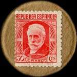 Timbre-monnaie Espagne - Carton moneda - 30 centimos Pablo Iglesias type 1 - Petites armoiries - revers