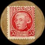 Timbre-monnaie Espagne - Carton moneda - 30 centimos G.M. Jovellanos - Petites armoiries - revers