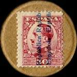 Timbre-monnaie Espagne - Carton moneda - 30 centimos E. Vaquer surcharge Republica Espanola - Petites armoiries - revers