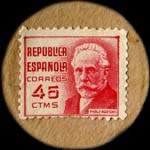 Timbre-monnaie Espagne - Carton moneda - 45 centimos Pablo Iglesias - Petites armoiries - revers