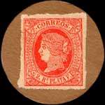 Timbre-monnaie Espagne - Carton moneda - 2 real (plata) - Grandes armoiries - revers