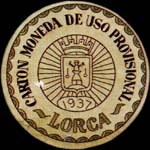Carton moneda Lorca 1937 - 15 centimos - timbre-monnaie de fantaisie - Espagne - avers