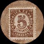 Carton moneda Madrid - 1937 - Canillejas - 5 centimos - timbre-monnaie de fantaisie - Espagne - revers