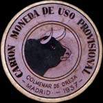 Carton moneda Madrid - 1937 - Colmenar de Oreja - 25 centimos - timbre-monnaie de fantaisie - Espagne - avers