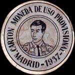 Carton moneda Madrid - 1937 - Portrait de torero - 1 centimo - timbre-monnaie de fantaisie - Espagne - avers