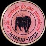 Timbre-monnaie de fantaisie - Taureau - Madrid - 1937 - Espagne - carton moneda