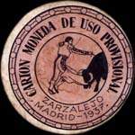 Carton moneda Madrid - 1937 - Zarzalejo - 30 centimos - timbre-monnaie de fantaisie - Espagne - avers
