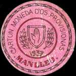 Carton moneda Manlleu - 1937 - 15 centimos - timbre-monnaie de fantaisie - Espagne - avers