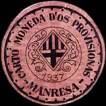 Timbre-monnaie de fantaisie - Manresa - 1937 - Espagne - carton moneda