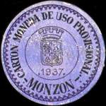 Timbre-monnaie de fantaisie - Monzon - 1937 - Espagne - carton moneda