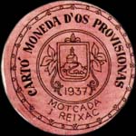 Carton moneda Motcada i Rexac - 1937 - 20 centimos - timbre-monnaie de fantaisie - Espagne - avers