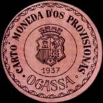 Timbre-monnaie de fantaisie - Ogassa - 1937 - Espagne - carton moneda