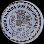 Carton moneda San Feliu de Guixols - 1937 - 30 centimos - timbre-monnaie de fantaisie - Espagne - avers