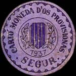 Timbre-monnaie de fantaisie - Segur - 1937 - Espagne - carton moneda