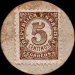 Carton moneda Tarrega - 1937 - 5 centimos - timbre-monnaie de fantaisie - Espagne - revers