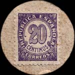 Carton moneda Totana - 1937 - 20 centimos - timbre-monnaie de fantaisie - Espagne - revers