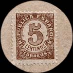 Carton moneda Vizcaya - 1936 - 5 centimos - timbre-monnaie de fantaisie - Espagne - revers