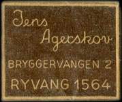 Timbre-monnaie Jens Agerskov - Bryggervangen 2 - Ryvang 1564 - 1 øre sur carton brun - Danemark - avers