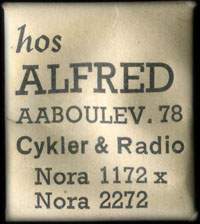 Timbre-monnaie Hos Alfred - Aaboulev. 78 - Cykler & Radio - Nora 1172 x - Nora 2272 - 1 re sur carton beige - Danemark