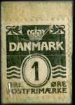 Timbre-monnaie AMAgers billige Husholdningsmagasin - 1 øre sur carton blanc - fond vert - Danemark - revers