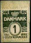 Timbre-monnaie AMAgers billige Husholdningsmagasin - 1 &oslash;re sur carton blanc - fond vert - Danemark - revers