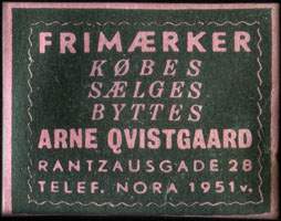 Timbre-monnaie Frimærker - Købes - Sælge - Byttes - Arne Qvistgaard (type 1 avec fond noir sur carton rose) - Danemark