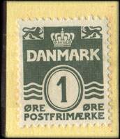 Timbre-monnaie Frim�rker - K�bes - S�lge - Byttes - Arne Qvistgaard - Rantzausgade 28 - Telef. Nora 1951 v. - 1 &oslash;re sur fond rouge - type 1 sans fl�che - carton jaune - Danemark - revers
