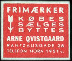 Timbre-monnaie Frimærker - Købes - Sælge - Byttes - Arne Qvistgaard (type 2 avec fond rouge sur carton bleu) - Danemark