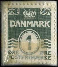 Timbre-monnaie B&oslash;ger - k&oslash;bes - byttes - s&oelig;lges - Blaagaardsg 53 - 1 &oslash;re sur fond bleu, jaune et dor� - Danemark - revers