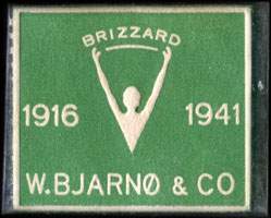 Timbre-monnaie Brizzard - 1916-1941 - W. Bjarn & Co - 1 re sur fond vert - texte blanc